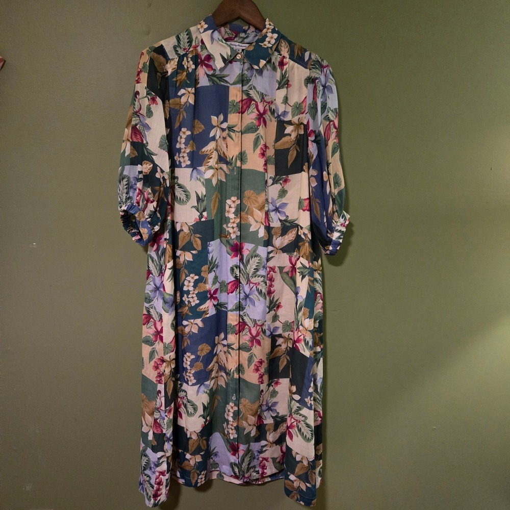 Tommy Bahama Floral Patchwork Midi/Maxi Shirt Dress Multicolor Button Front M - Picture 9 of 9